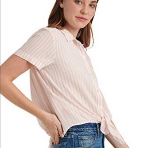 Lucky Brand Linen short sleeve striped tie front